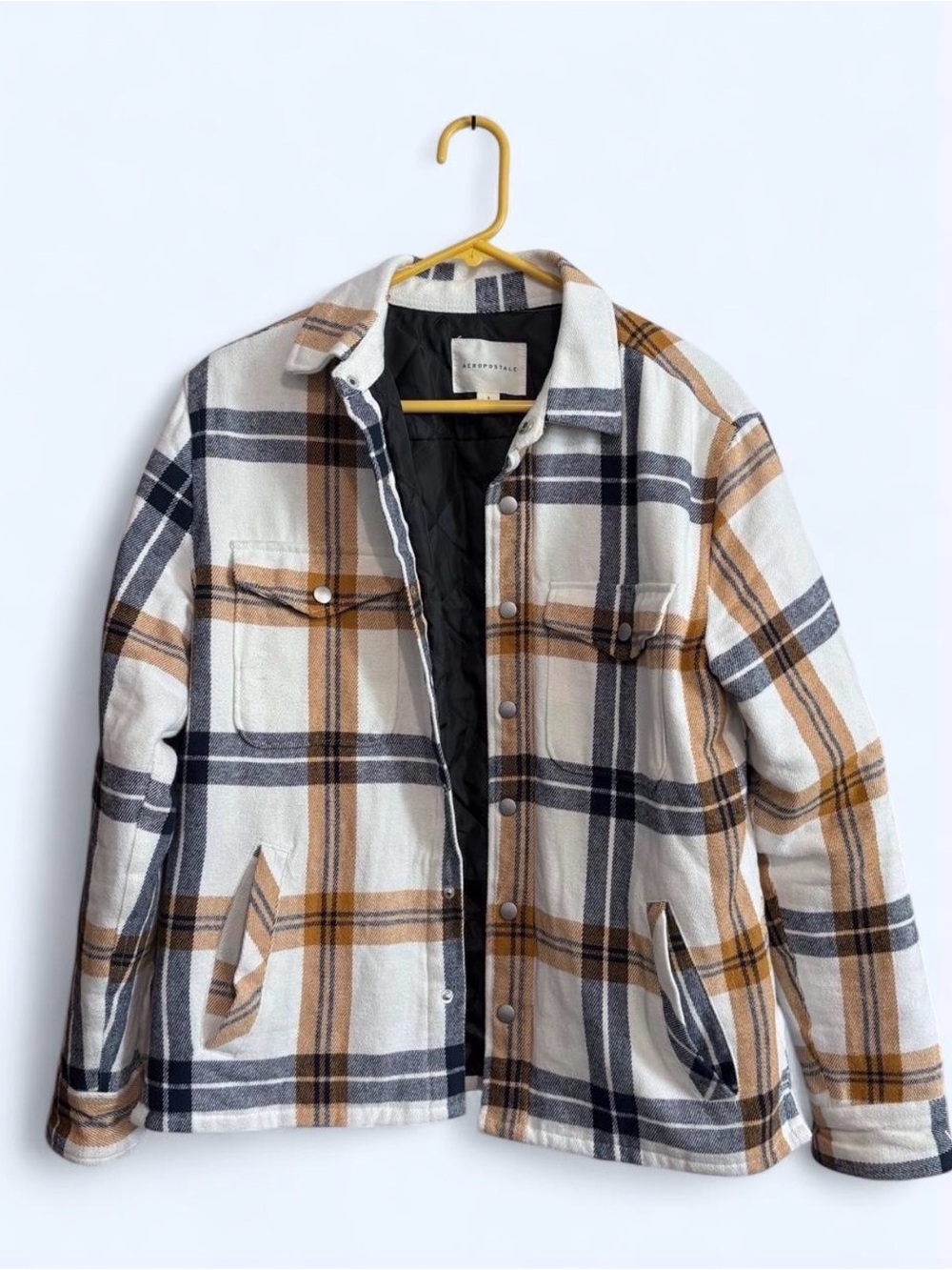 Aeropostale White, Tan & Black Plaid Quilted Shacket